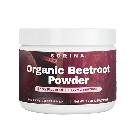 Sorina Organic Beetroot Powder tub — Berry Flavored, 4,500mg, 7.7 oz